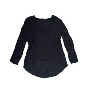 Zara v neck high low chiffon top size medium black long sleeve NWOT
